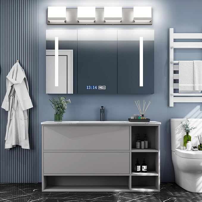 Tipace Brushed Nickel Modern Vanity Light Fixtures 4 Lights LED Bathroom Lights Up and Down Bathroom Wall Lighting Over Mirror(White Light 6000K)