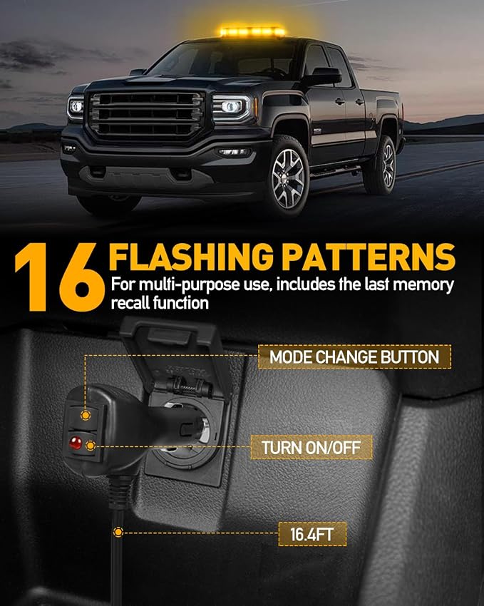 HLauto 406D Rooftop Emergency Strobe Lights Bar, 102 LED Amber Mini Beacon Safety Flashing Warning Traffic Lights Bar w/Magnetic Base for 12-24V Trucks, Construction Vehicles, Snowplow, Cars
