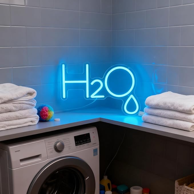 H2O Neon Sign Water Molecule Decor for Chemistry Science Classroom Lab | Dimmable Blue LED Neon Sign with Water Molecule H2O Design for Chemistry Classroom Lab Study Room Office Science Lovers