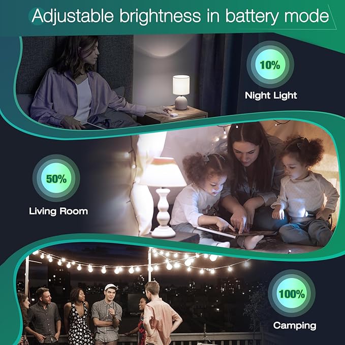 Emergency Rechargeable Light Bulb with Hook 6Pack | With Hook, Stay Lights Up When Power Failure, 1500mAh 12W 60W Equivalent LED, For Home, Camping, Hiking, With Plug Cap