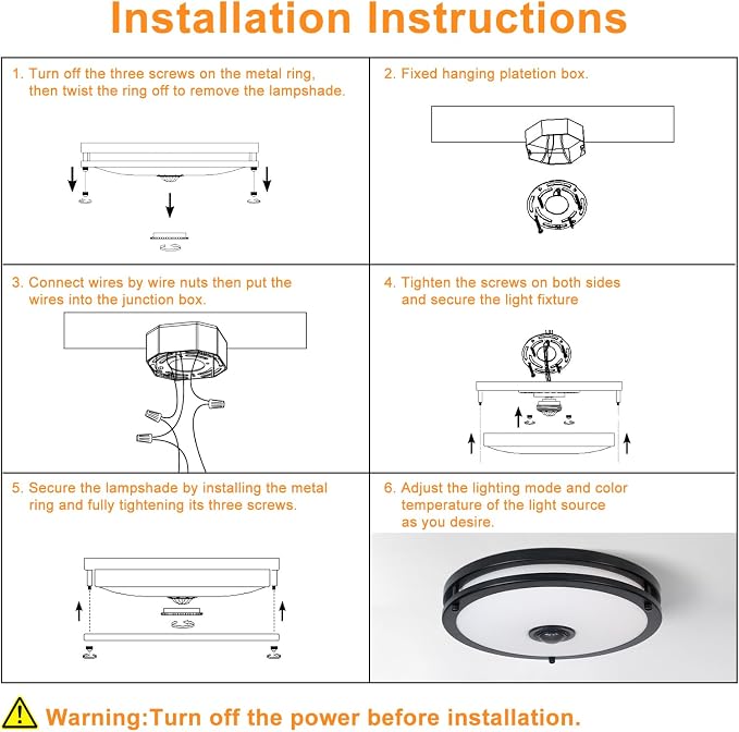 12" LED Motion Sensor Outdoor Ceiling Light with Remote, 24W | Dusk to Dawn, 2700K/3000K/3500K/4000K/5000K Dimmable, 4 Lighting Modes, 24W Flush Mount Ceiling Light for Entryway, Black