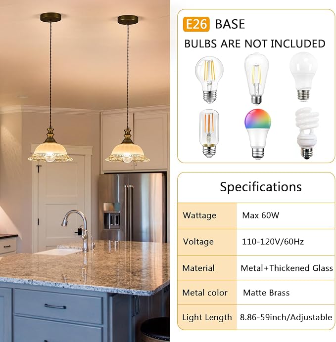 HDDFL Glass Pendant Lights Modern Pendant Lighting Fixtures Hanging Lamp for Kitchen Island Bedroom Dining Room Coffee Shop Hallway Brown and Brass