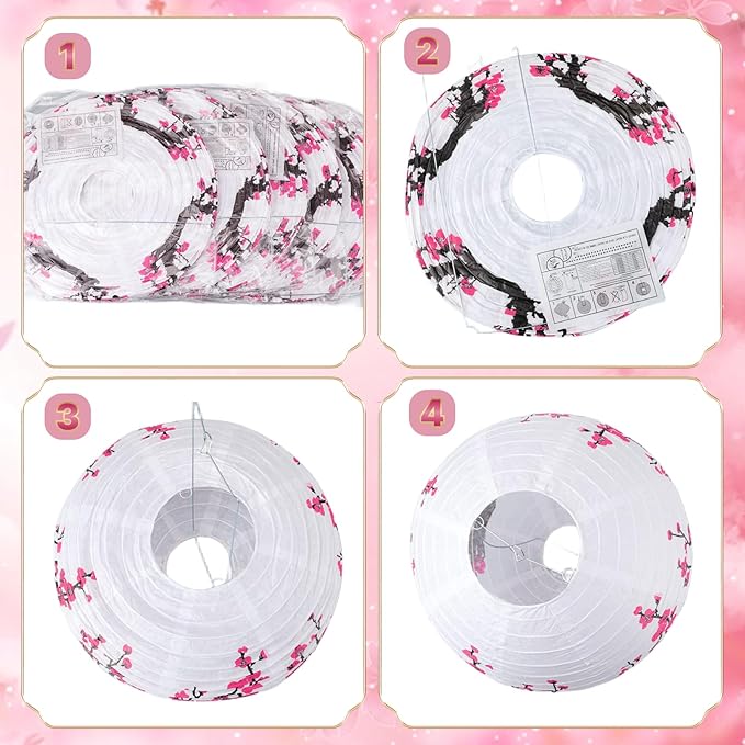 LEFTSTARER 6pcs Cherry Blossom Paper Lanterns for Japanese Party Decorations, Mulan Party Supplies
