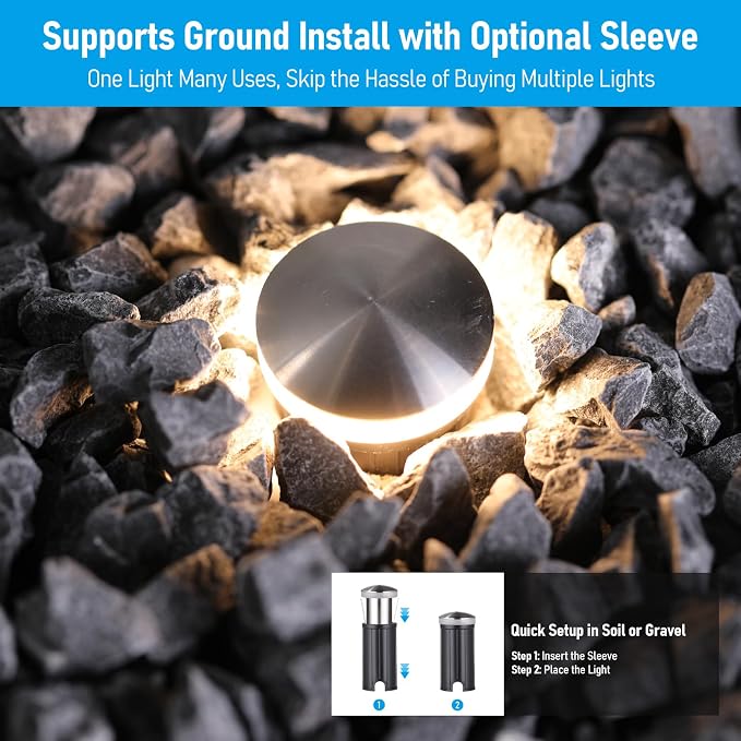 LEONLITE 12-Pack 3000K Recessed Low Voltage LED Deck Light, 360° Ring Glow | 1.3 Inch Mini Flush Mount, 12-24V AC/DC, 1W, In-Ground Light, IP67, Stainless Steel, for Deck Patio Garden Edge