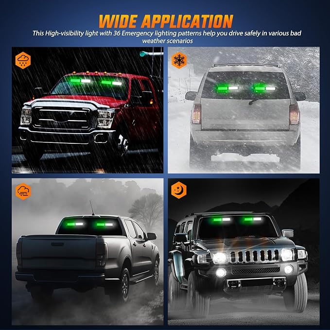 Nilight 40LED Green White Emergency Strobe Traffic Advisor Light Bar with Suction Cups Dash Safety Warning Hazard Flashing Lights Interior Front/Rear Windshield for Trucks Construction Vehicles | with Suction Cups Dash Safety Warning Hazard Flashing Li...