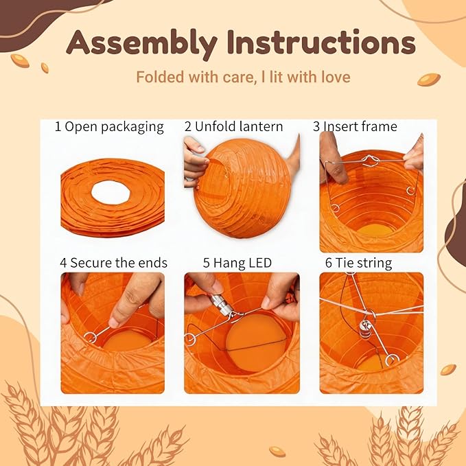 Orange Chinese Paper Lanterns with LED Lights, 10-Pack 12inch | Hanging Lights for Halloween, Fall Festival, Birthday Decorations, Ceiling Decor & Home Party
