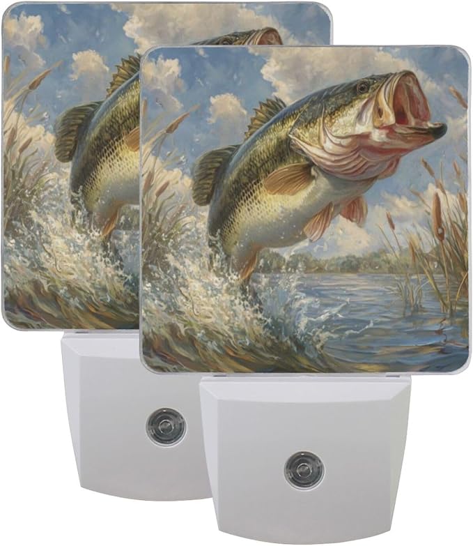 Big Bass Fish Night Light Dusk to Dawn Sensor LED Night Dimmable Nightlight Lights Plug into Wall for Living Room