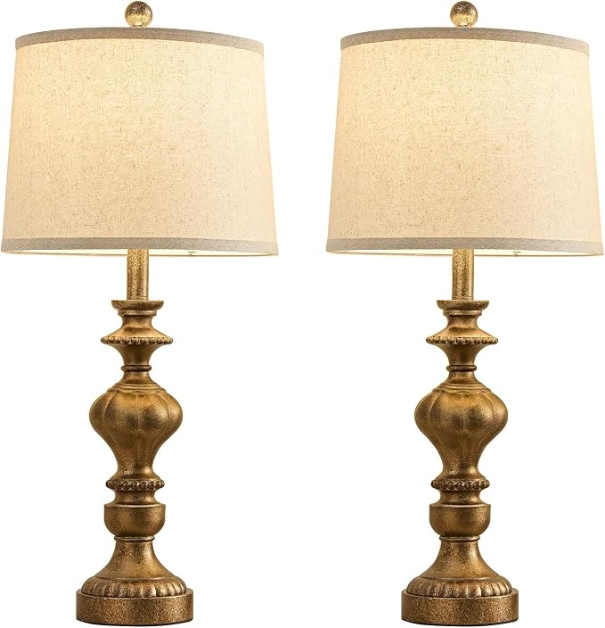SAIWEYA 27.5" Farmhouse Table Lamps Set of 2, 3 Way Dimmable Bedside Lamps | Dimmable, USB C+A Ports & AC Outlet, LED Bulbs Included, Rustic Lamps for Living Room, Bedroom