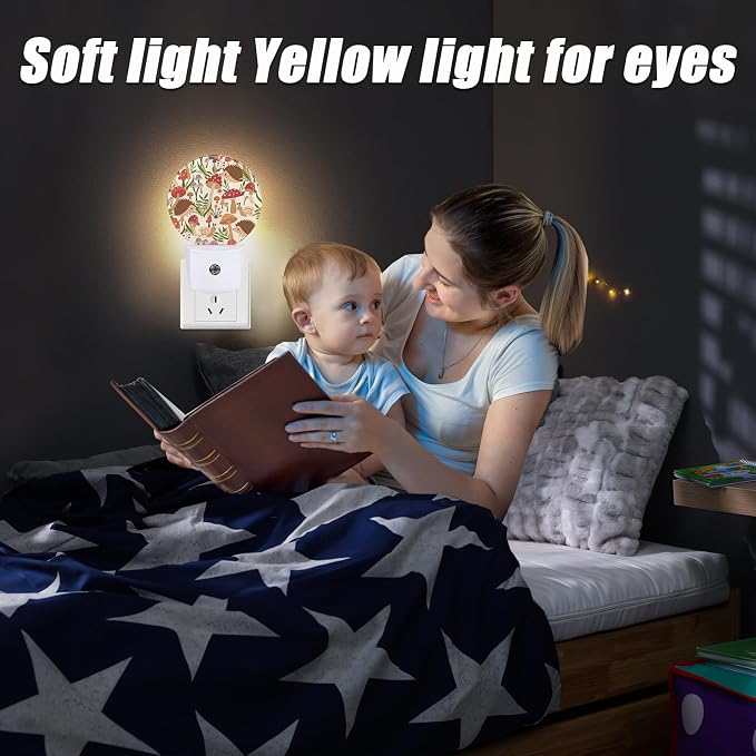 Cute Mushroom Wild Animal Night Light,Hedgehogs Snails Nightlight Plug into Wall LED Lamp Auto Sensor Dusk to Dawn for Bedrooms/Kitchens/Toilets/Corridors,Energy-Saving