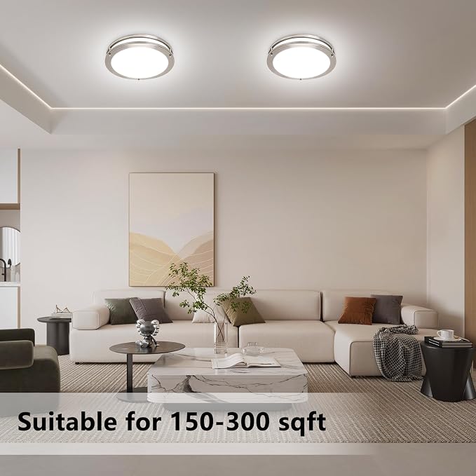 12inch LED Flush Mount Ceiling Light Fixture Dimmable Brushed Nickel, Easy Install Ceiling Lamp Fixture Without Flicker, Super Bright 36W 3600LM 5CCT Warm to White Light 3000K to 6000K 4-Pack