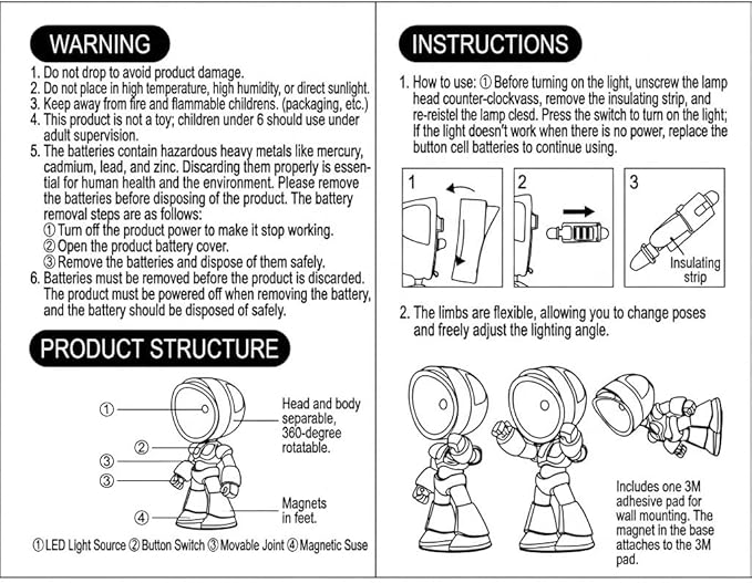 Mini Night Light – Lonely Robot Design, Adjustable Cute Cartoon Robot Companion Table Light,Magnetic Base,Bedside Reading Book Lamp for Bedroom,Office,Thanksgiving Gifts 3PCS (Color B)