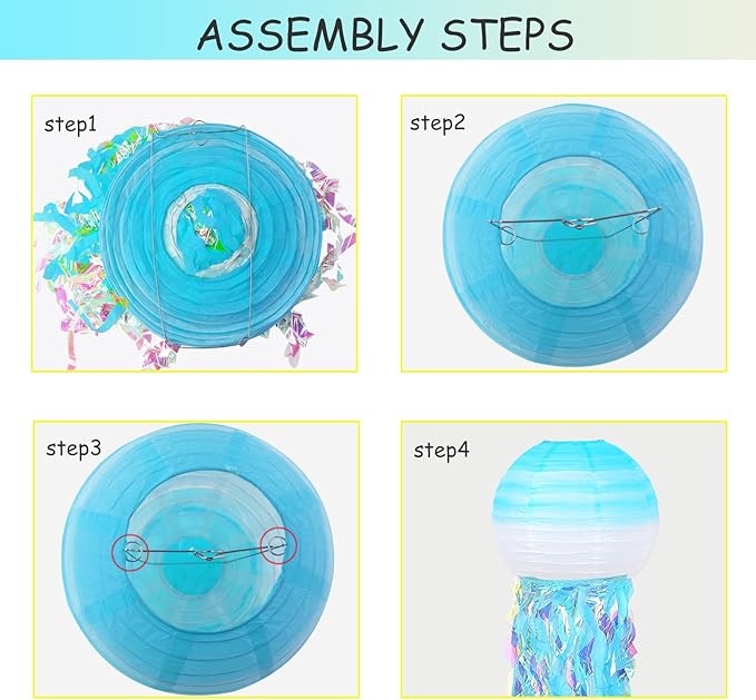 ADLKGG Hanging Jelly Fish Paper Lanterns, Gradient Colorful Blue Paper Lanterns for Mermaid Theme Party Under The Sea Ocean Birthday Decorations Baby Shower Baby Room, Set of 5