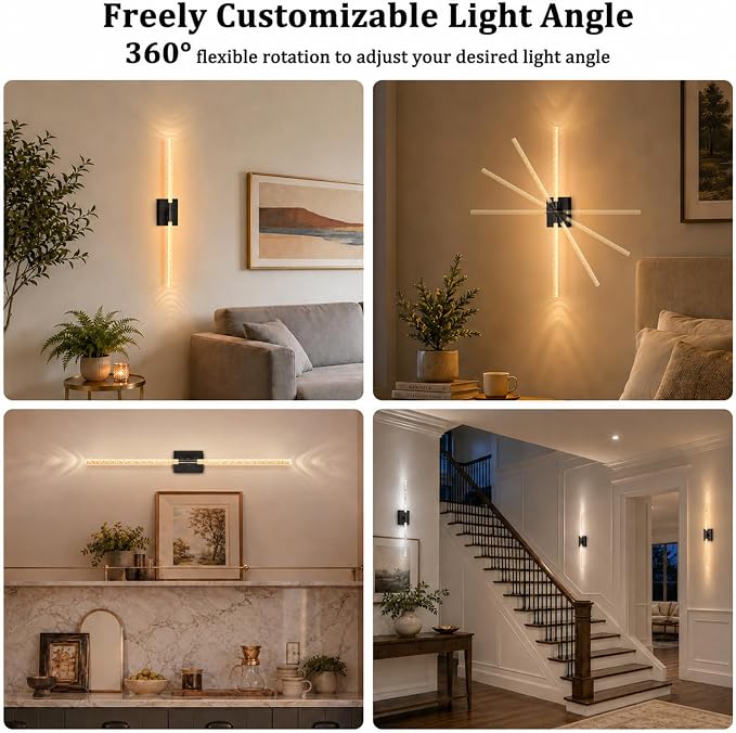 Crystal Bubble Wall Sconces Set of 2, Black 10000mAh Rechargeable | Wireless Lights with Remote & 360° Rotate, 4 Color Temps Dimmable, 31.5" Wall Lamp for Bedroom Living Room Mirror
