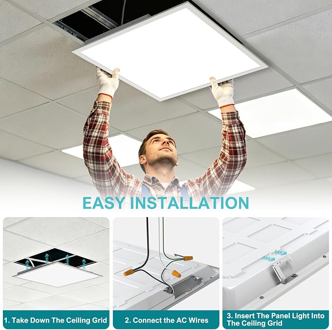 1 Pack 2x2 LED Flat Panel Light,3000K-6500K & 5 Wattage Selectable | 50W 5500LM, 0-10V Dimmable, AC 120-277, Recessed 2x2 led drop ceiling light fixture for Office, Kitchen, Garage, School