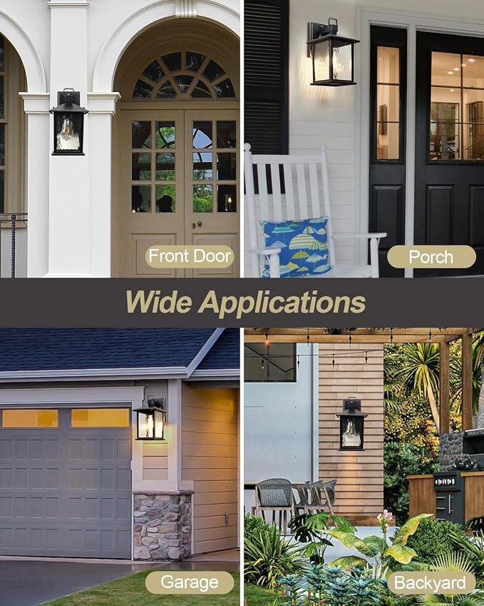 Dusk to Dawn Porch Light, Oil-Rubbed Bronze Outdoor Light Fixture | 1-Pack Outdoor Wall Light with Water Ripple Glass, Hardwired Aluminum Outside Wall Lantern, E26 Socket, Bulb Not Included