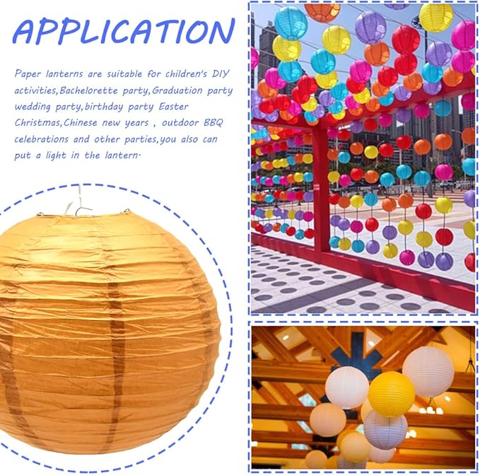 3pcs Paper Lanterns Decorative Round Chinese Paper Lanterns for Birthday Halloween Wedding Baby Bridal Shower Home Decor Party Decoration (12in/Khaki)