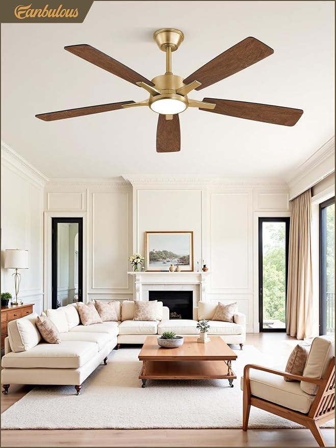Fanbulous 52 Inch Black and Gold Ceiling Fan with Light, Remote & APP | Stepless CCT & Dimmable Light, 20W LED Ceiling Fan, 6 Speeds, Reversible Quiet DC Motor, for Bedroom, Living Room, Apartment