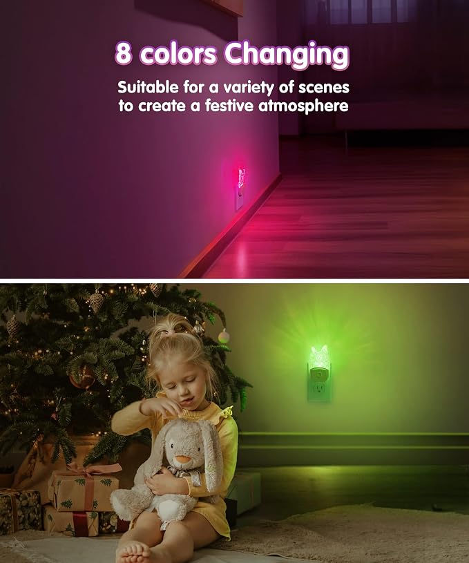 L LOHAS LED Kids Night Light, Butterfly Night Light for Kids, Colored Mode | Night Light with Dusk to Dawn Sensor, Acrylic Nursery Nightlight for Baby Room, Toddler Bedroom Decor & Gifts, 2 Pack