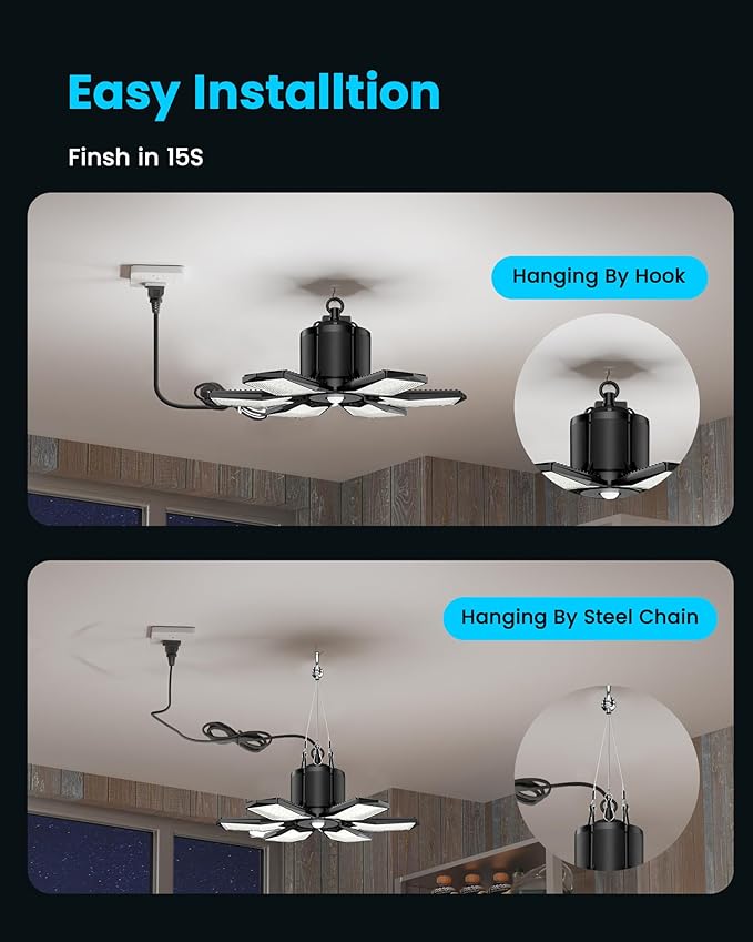 Plug-in Motion Sensor Garage Light 20000LM, Linkable Garage Ceiling Light LED with Timer Setting, Motion Sensor Light Indoor Bulb - 360° Detection for Workshop/Basement
