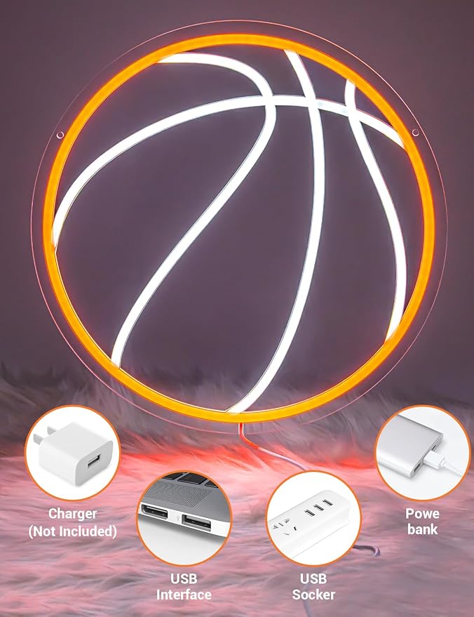 Basketball Neon Sign, 13×13 Inch Led Neon Light Signs for Wall Decor, USB Powered Aesthetic Wall Decor, Sports LED Light for Room Bedroom Shop Decor (Basketball)
