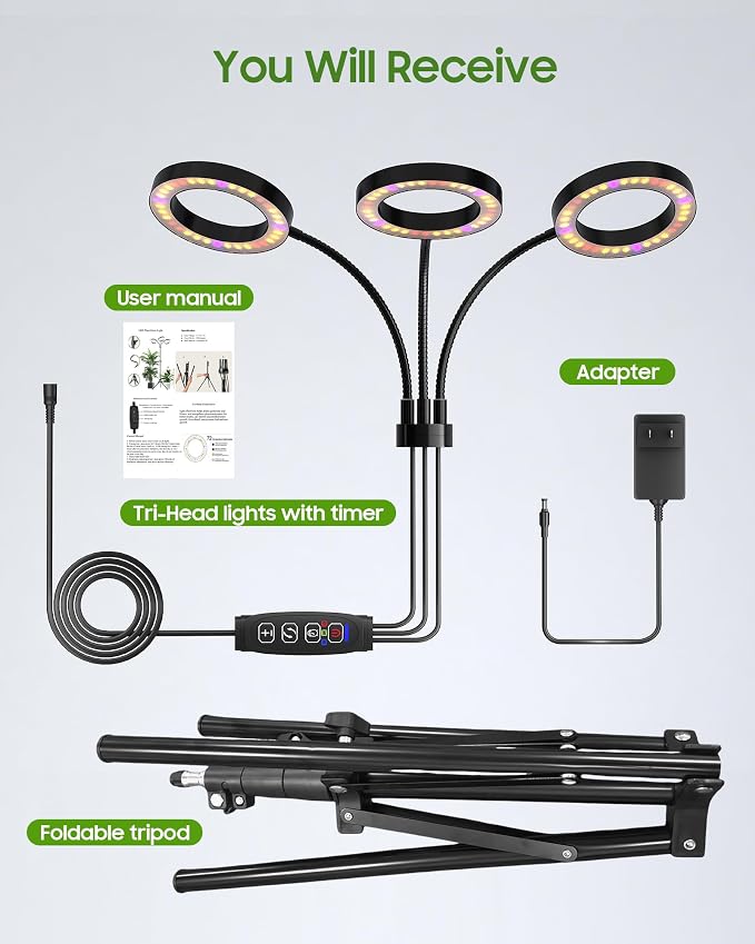 Grow Lights for Indoor Plants, Full Spectrum LED Plant Light with Tripod Stand, Plant Growing Lamps with Timer 3/9/12H, 3 Color Modes, 6 Brightness, 78'' Adjustable Height for Large Plants