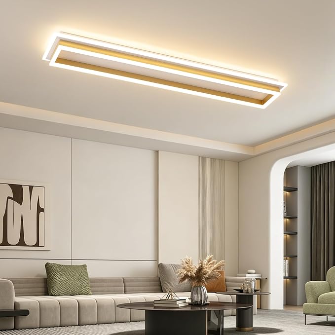 Dimmable Led Ceiling Light with Remote Control Modern Linear Flush Mount Ceiling Lighting Fixture Acrylic Long Ceiling Lamp for Living Room Kitchen Dining Room Hallway (Gold,39.3inch)