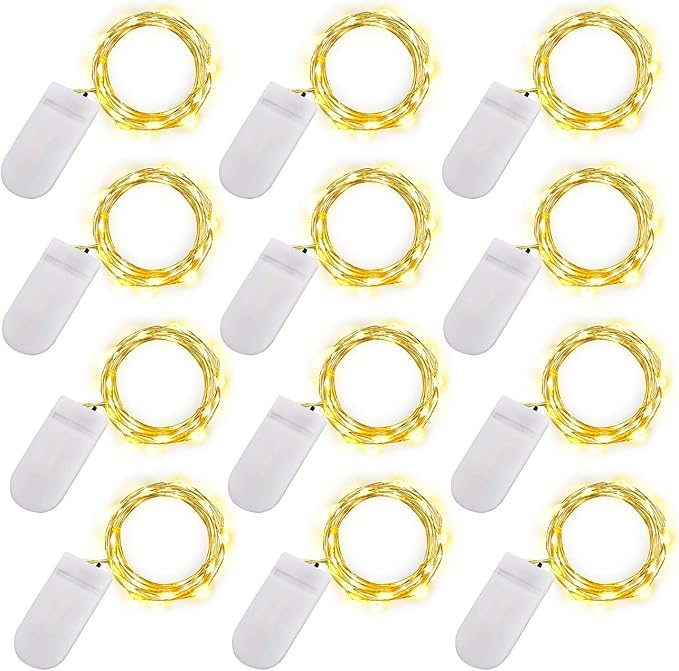 Warm White Fairy Lights Battery Operated, 7ft Mini Lights for Mason Jar, 12-Pack 20 Small LED String Lights for Crafts Bedroom Wedding Party Table Bottle Christmas Firefly Fairy Decoration