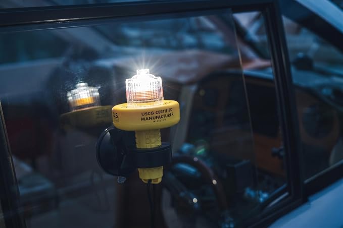 Sirius Signal C-1004 SOS LED Distress Signal, White + IR - USCG Approved | Electronic Boat Flare Replacement, Bright White Light + Infrared, Includes Mounts, Daytime Flag & Whistle
