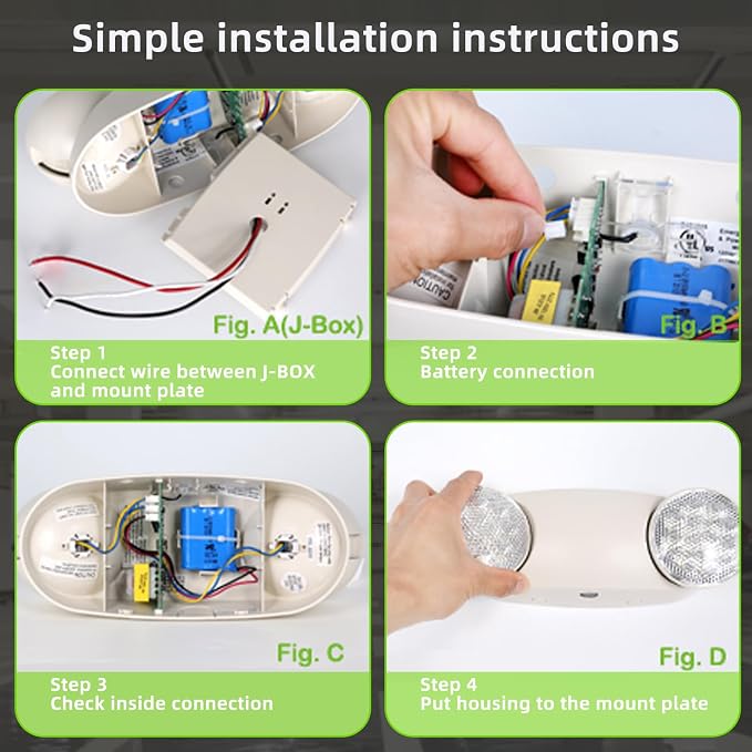 RMC LED Emergency Lights with Battery Backup, Two Head Adjustable Commercial Emergency Lighting, AC120-277V, Hardwired Emergency Exit Light Fixtures for Home and Business, ETL Listed, 2 Pack