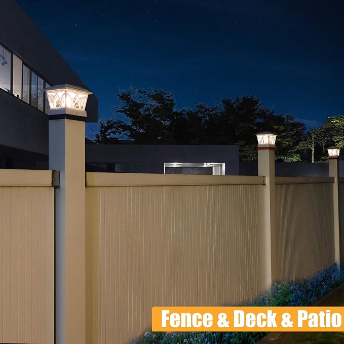 VOLISUN Solar Fence Post Cap Lights, Edison LED 2 Modes 4Pack,Slate White | Solar powered lights fit 4x4/6x6 posts, ideal for garden, deck, mailbox, yard & porch outdoor decoration