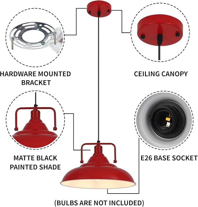 Red Pendant Lights Kitchen Island, Large Pendant Light 15.7" 3 Packs, Farmhouse Pendant Light, Modern Pendant Lights, Kitchen Pendant Lights, Pendant Light for Kitchen, Living Room, Bedroom
