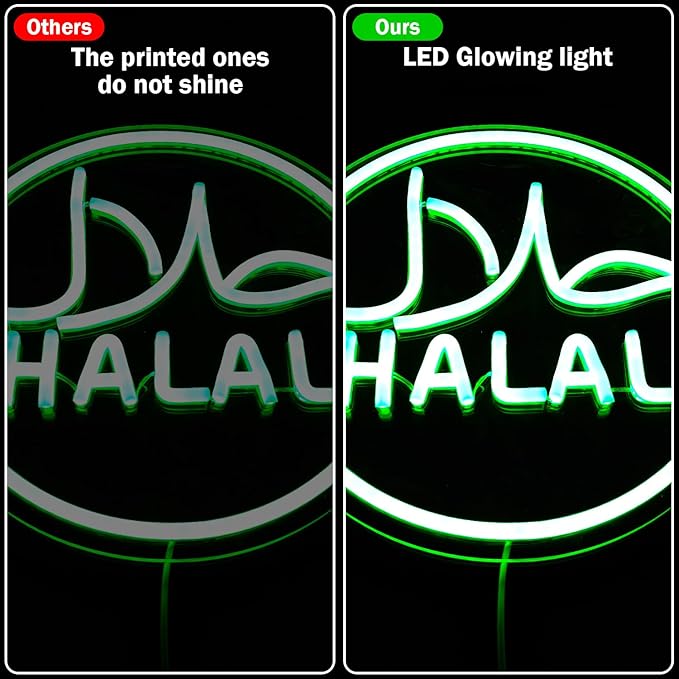 Halal Neon Signs for Wall Decor Dimmable Led Green Restaurant Neon Light Signs for Beef Chicken Candy Snack,Halal Hanging Door Sign Light
