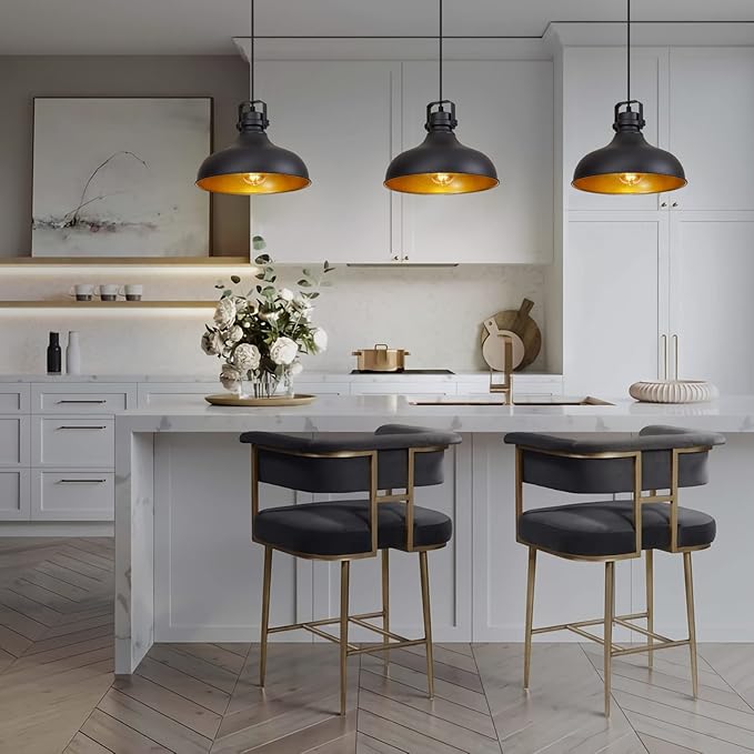Black Farmhouse Pendant Lights Kitchen Island Fixtures | ETL Certificate,Industrial Adjustable Height Vintage Dome Hanging Light Fixtures for Barn,Dining Room 2 Pack