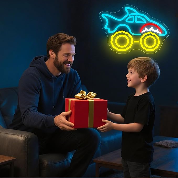 Monster Truck Neon Sign for Wall Decor Dimmable Monster Truck Neon Light for Man Cave Birthday Car Gifts for Teen Boys Men Led Car Sign for Teen Boys Bedroom Game Room Decor Size 13.3* 9.4In(WZCP322)