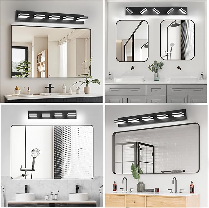 IZORRO LED Modern Bathroom Lights Fixtures(5-Light,Dimmable),Matte Black Acrylic Wall Lighting,Vanity Lights for Bathroom Over Mirror - 6000k 30In (No Assembly Required)