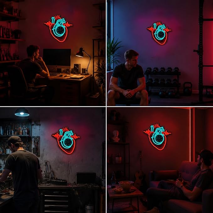 human heart Neon Sign USB Turbo LED Light for Bedroom Garage Party Decor | Brighten your space with a modern Heart Neon Sign, designed to create a warm and stylish atmosphere for bedrooms, garages, gaming rooms and party décor.