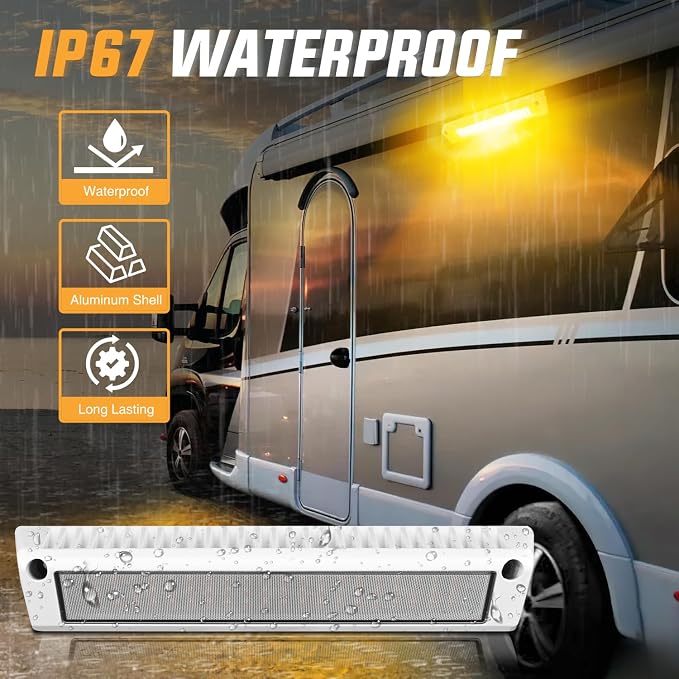 Nilight 1PC 13 Inch RV Exterior Light Amber Beam for RV Trailer Camper SUV | 1PC LED porch scene cargo light, white aluminum housing, 12V 24V waterproof for RVs trailers campers 5th wheels