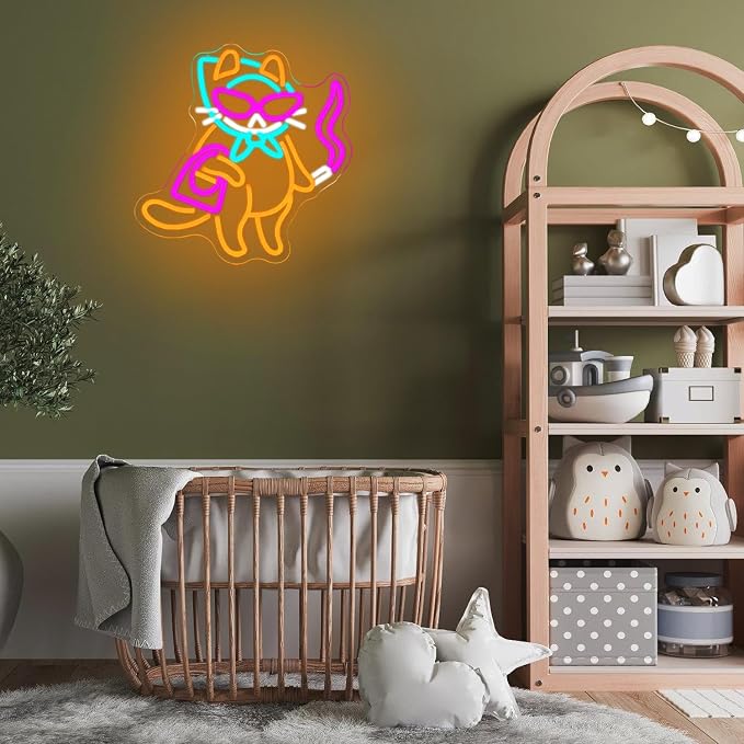 Cat Neon Sign for Wall Decor, Cool Cat Neon Light Wall Art with Dimmable Switch,USB Powered Cool Lady LED Light Up Sign Neon for bedroom,Bar, Living Room,Pet Shop Decor
