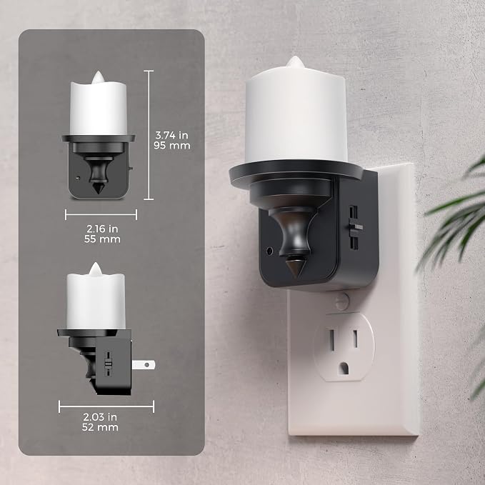 L LOHAS LED Candle Night Light, Dimmable Night Lights Plug into Wall, 2Pack | Dusk to Dawn Sensor, 0-100LM Flameless Candle Nightlight, Soft White, Vintage Decorative Nightlights for Hallway Bathroom