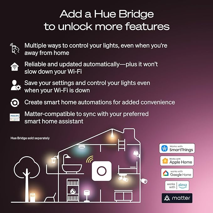 Philips Hue Smart LED A19 Bulb, White Ambiance, E26 Base, 9.5W, Full Spectrum Light 1000K-20000K, 1100 Lumens, Dimmable, Compatible with Alexa, Google Assistant, and Apple Home, 1 Pack