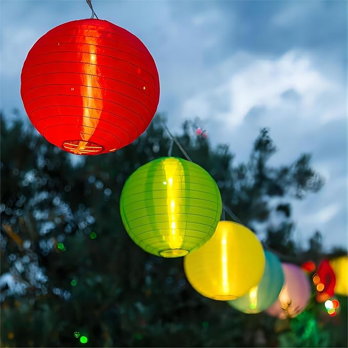 Multicolor Lantern String Lights,25ft 10pcs Chinese Lanterns with G40 LED Light Bulb,Plug-in Nylon Hanging Lanterns Lights for Outdoor,Patio, Backyard, Summer Party,Garden,Festival