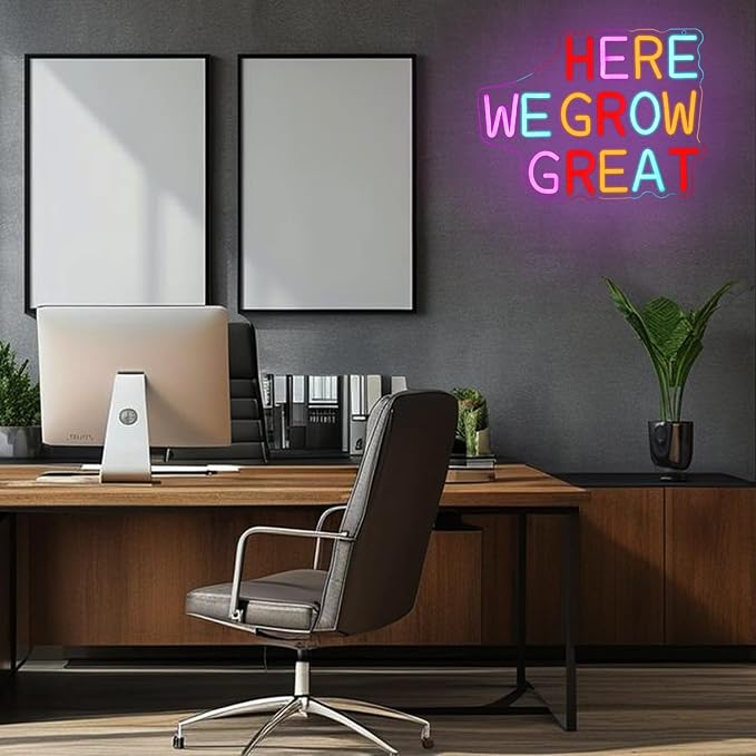 Here We Grow Great Neon Sign for Wall Decor Classroom Neon Light Plant LED Sign Colorful Letter Neon Light Sign for Classroom Bar Home shop Decoration