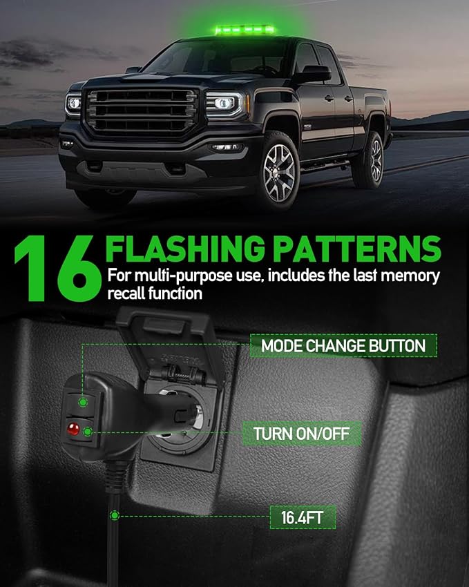 HLauto 406D Rooftop Emergency Strobe Lights Bar, 102 LED Green Mini Beacon Safety Flashing Warning Traffic Lights Bar w/Magnetic Base for 12-24V Trucks, Construction Vehicles, Snowplow, Cars
