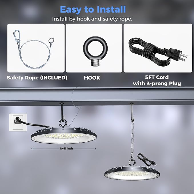 AIKVSXER 20 Pack LED Shop Lights, 300W 45000LM UFO LED High Bay Light | Warehouse Lights with 5' Cable US Plug, 6000K Daylight IP65 Waterproof LED Garage Lights