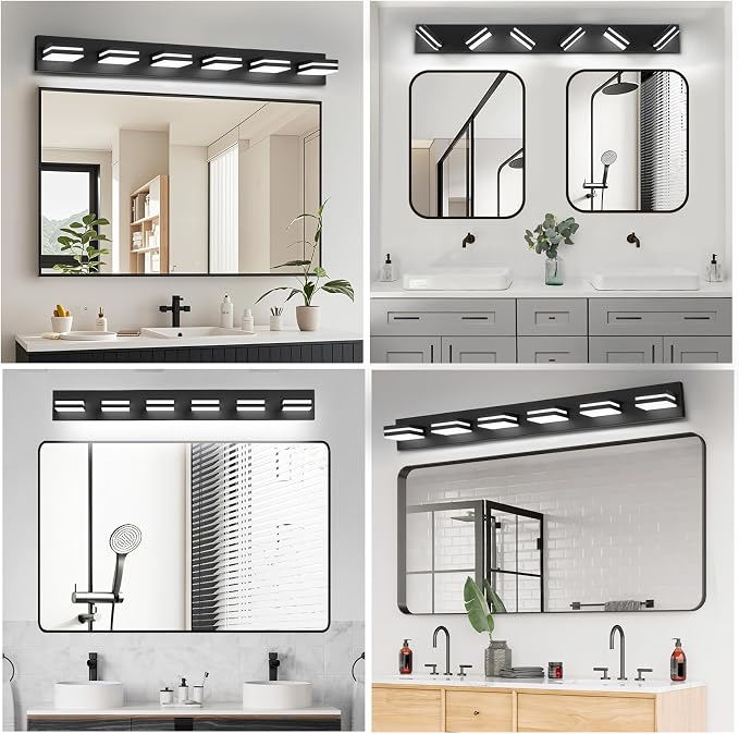 IZORRO LED Modern Bathroom Lights Fixtures(6-Light,Dimmable,360°Rotate),Matte Black Acrylic Wall Lighting,Vanity Lights for Bathroom Over Mirror - 6000k 36In (No Assembly Required)