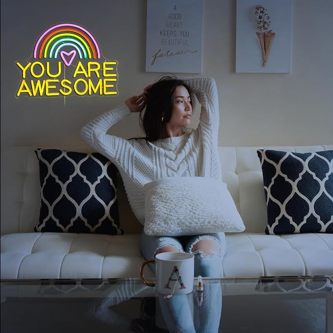 You Are Awesome Neon Sign USB Power Led Rainbow Light Up Sign for Wall Decor Dimmable You Are Awesome Neon Light for Classroom Living Room Kids Room Wedding Birthday Party Bar