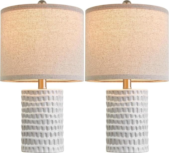 PORTRES 18.25" Modern Accent Ceramic Table Lamps Set of 2 for Bedroom White | Bedside Lamps for Night Stands, Small Living Room Lamp Reading Office Dorm Farmhouse Nightstand Lamp End Table Lamps Decor