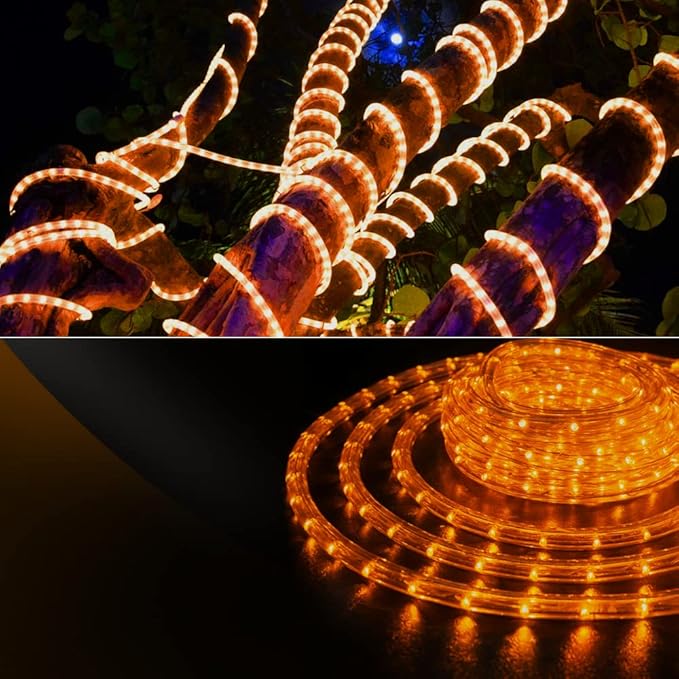 WYZworks 3312LEDs, 300ft LED Outside Rope Lights, Waterproof Permanent Outdoor ETL Certified Connectable Clear Tube, Christmas Palm Tree Holiday Decorative Landscape Patio Accent Lighting - Orange