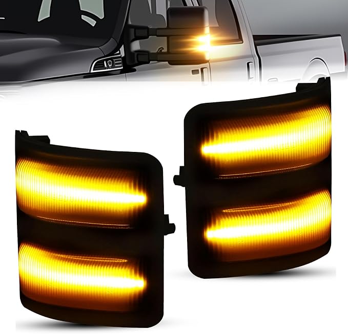 Side Mirror Lights Smoked Lens Amber for 2008-2016 Ford F250 F350 F450 F550 | LED Side Mirror Marker Lights, Amber Turn Signal Mirror Light, Replace OEM Mirror Marker Lamps, Pack of 2