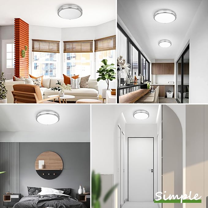 16 Inch 50W LED Ceiling Lights, Dimmable Brushed Nickel Flush Mount Ceiling Light, 2700K/3000K/4000K/5000K/6500K Adjustable, 5400LM Super Bright Ceiling Lamp for Bedroom Kitchen Office, 2-Pack